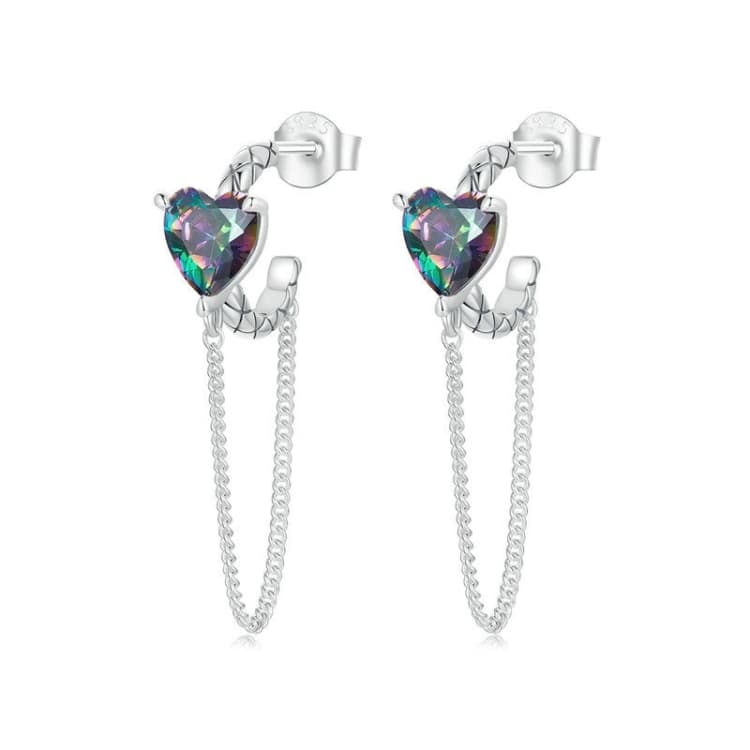 Orecchini a goccia lunghi a forma di cuore placcati in platino in argento sterling S925 (SCE1728) - Immagine 1