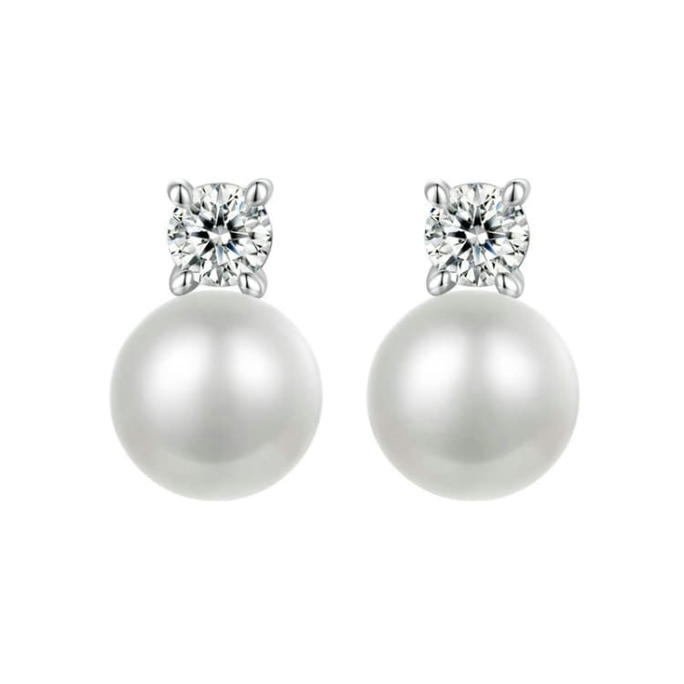 Orecchini in perla con moissanite placcati platino argento 925 - Immagine 1