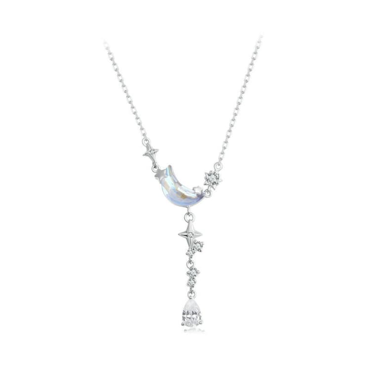 Collana con ciondolo a stella e fiume di luna in argento sterling S925 placcato platino (BSN380) - Immagine 1