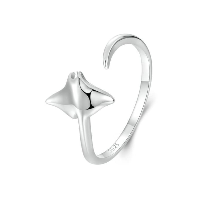 S925 Sterling Silver Platinum-Plated Ocean Manta Ray Adjustable Open Ring(SCR1037-E) - Immagine 1