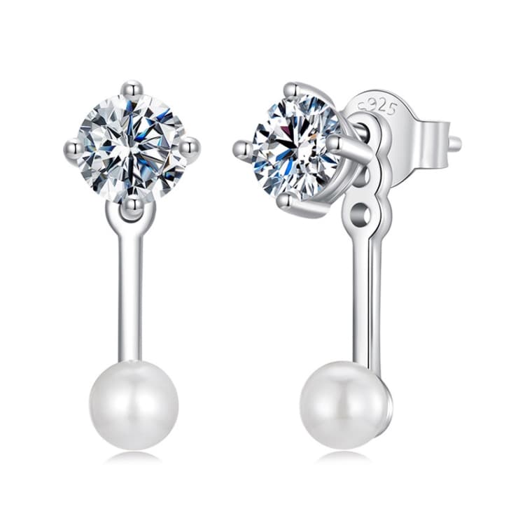 Orecchini a goccia in argento sterling S925 placcato platino con moissanite e perla (MSE068) - Immagine 1