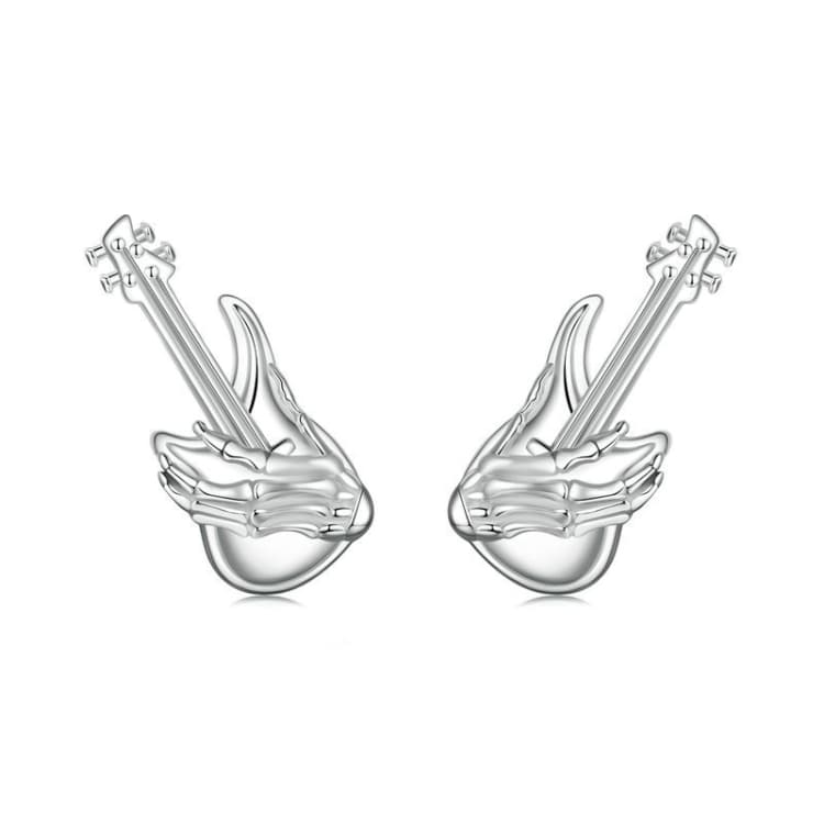 Orecchini a mano scheletrica in argento sterling S925 placcato platino (SCE1806) - Immagine 1