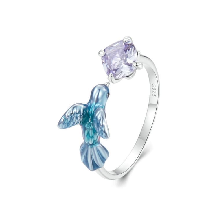 S925 Sterling Silver Platinum-plated Smart Kingfisher Petals Adjustable Open Ring(BSR540-E) - Immagine 1
