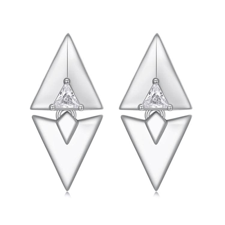 Orecchini a perno geometrici triangolari e quadrangolari in argento sterling S925 placcato platino (SCE1835) - Immagine 1