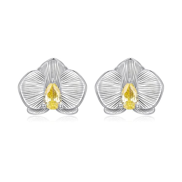 Orecchini a farfalla orchidea vivida placcati platino in argento sterling S925 (BSE1170) - Immagine 1
