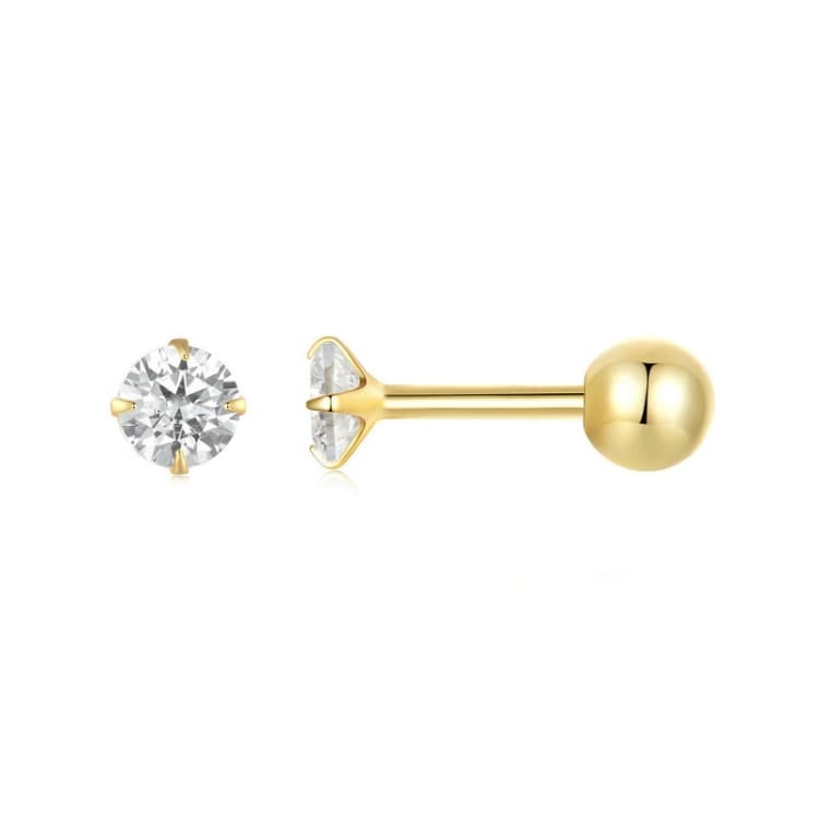 Orecchini a bottone in argento sterling S925 placcato platino con zirconi, colore: oro bianco zirconia M - Immagine 1