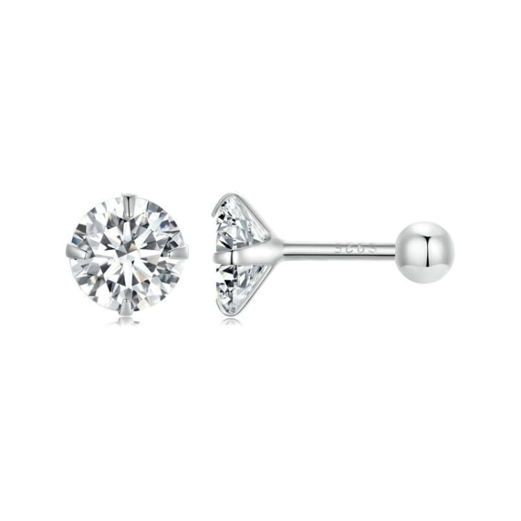 Orecchini a bottone in argento sterling S925 placcato platino con zirconi, colore: Zirconia bianca L - Immagine 1