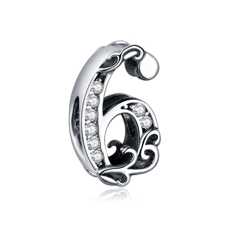 Perline in Argento Sterling S925 Serie Numeri 0-9 Rilievo per Bracciali e Collane Fai-da-te, Stile:6 - Immagine 1