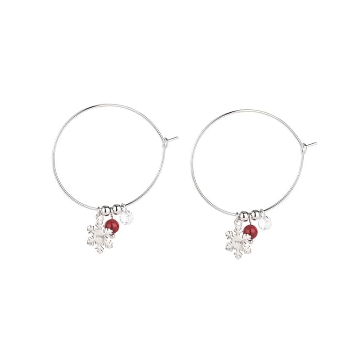 Orecchini a fiocco di neve con diamante scintillante e pallina rossa in argento sterling S925 - Orecchini di Natale - Immagine 1