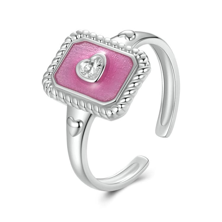 S925 Sterling Silver Square Open Ring Adjustable Retro Love Ring(SCR1067-E) - Immagine 1