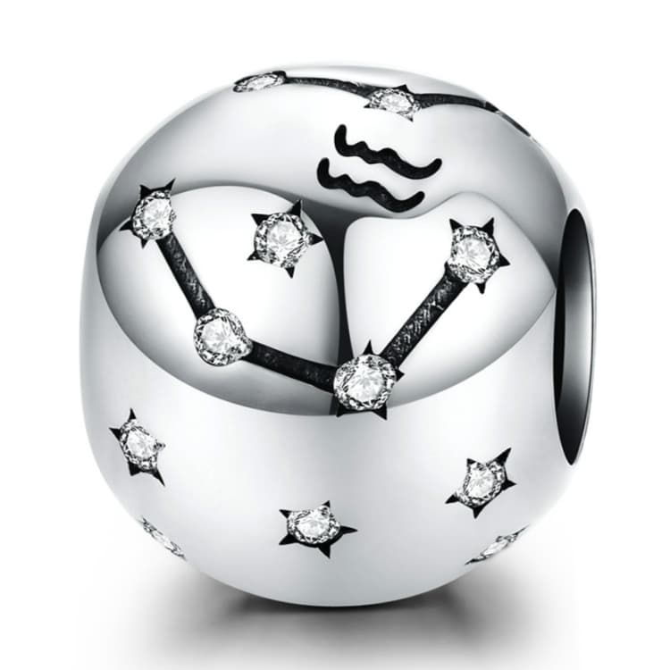 S925 Sterling Silver Twelve Constellation Beaded DIY Bracelet Accessories Jewelry Silver Beads, Style:Aquarius - Immagine 1
