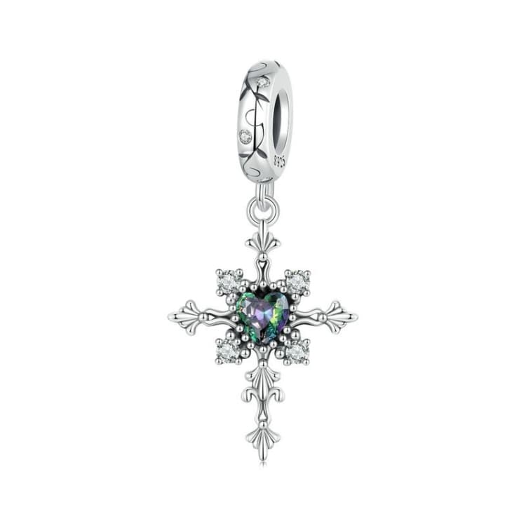 S925 Sterling Silver Vintage Cross Love DIY Pendant Beads(BSC970) - Immagine 1