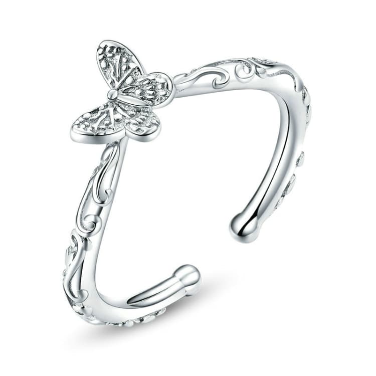Anello aperto in argento sterling S925 con motivo farfalla vintage placcato platino - Immagine 1