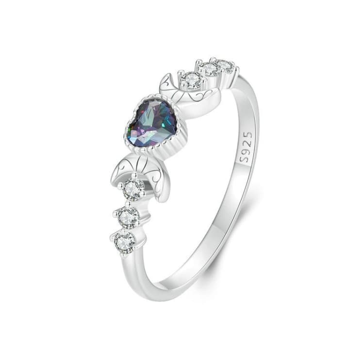 S925 Sterling Silver With Platinum-plated Vintage Heart-shaped Crescent Ring - Immagine 1