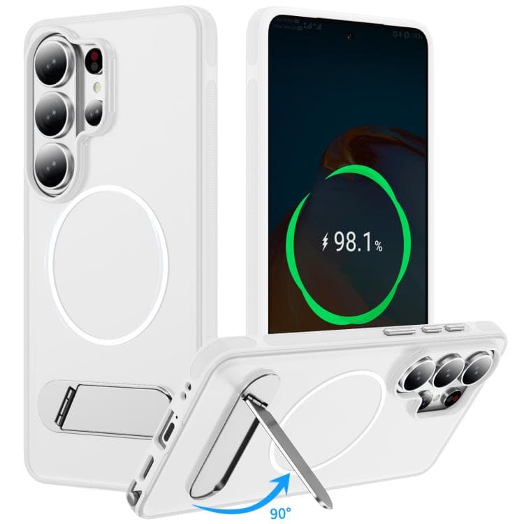 Samsung Galaxy S26 Ultra 5G Two-colors Imitation Original Magnetic Phone Case with Holder(Transparent White) - Immagine 1