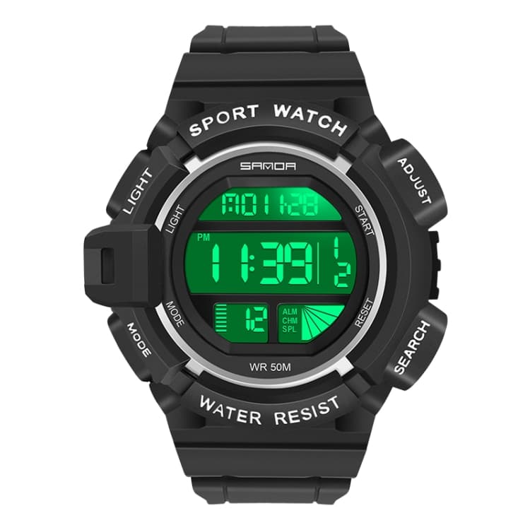 SANDA 2106 LED Digital Display Luminous Alarm Clock Men Outdoor Sports Electronic Watch(Black White) - Immagine 1