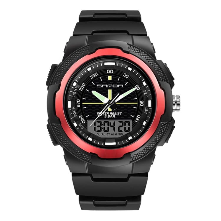 Sanda 3004 Electronic Watch Movement Men Watch Outdoor Sports Luminous Waterproof Multi-Function Watch(Red) - Immagine 1