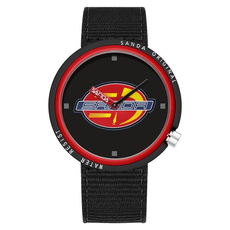 SANDA 3202 Slim Silent 3ATM Waterproof Student Watch with Nylon Strap(Black-Red Case) - Immagine 1