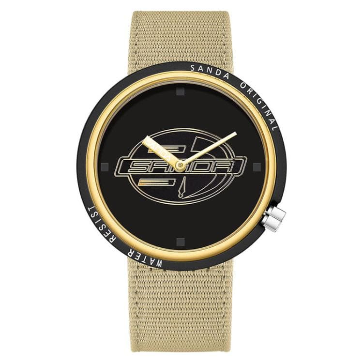 SANDA 3202 Slim Silent 3ATM Waterproof Student Watch with Nylon Strap(Khaki-Gold) - Immagine 1