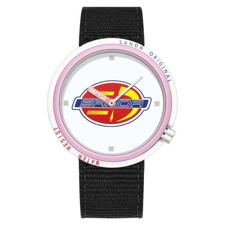 SANDA 3202 Slim Silent 3ATM Waterproof Student Watch with Nylon Strap(White-Pink Case) - Immagine 1