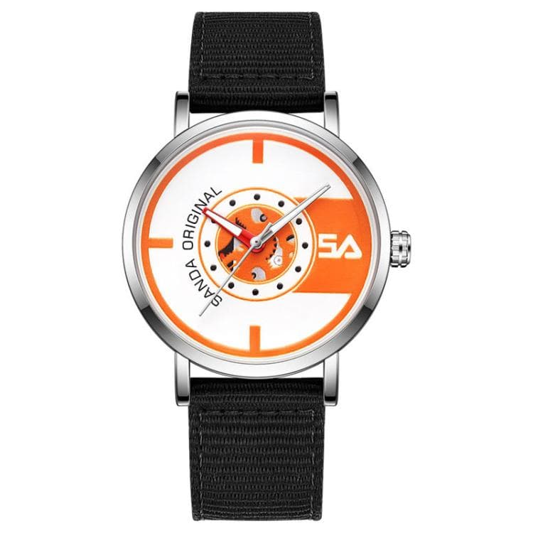 SANDA 3217 Preppy Style 5ATM Waterproof Student Watch with Nylon Strap(Black Strap / Silver-Orange) - Immagine 1