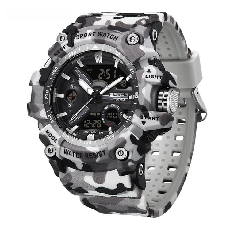 SANDA 3355 Camouflage Multifunction Watch Alarm Clock Waterproof Electronic Watch, Color: Gray Black - Immagine 1