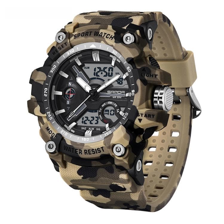 SANDA 3355 Camouflage Multifunction Watch Alarm Clock Waterproof Electronic Watch, Color: Yellow White - Immagine 1