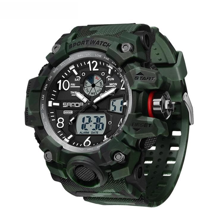SANDA 3358 Camouflage Series Men Watch Alarm Clock Waterproof Electronic Watch, Color: Green White - Immagine 1