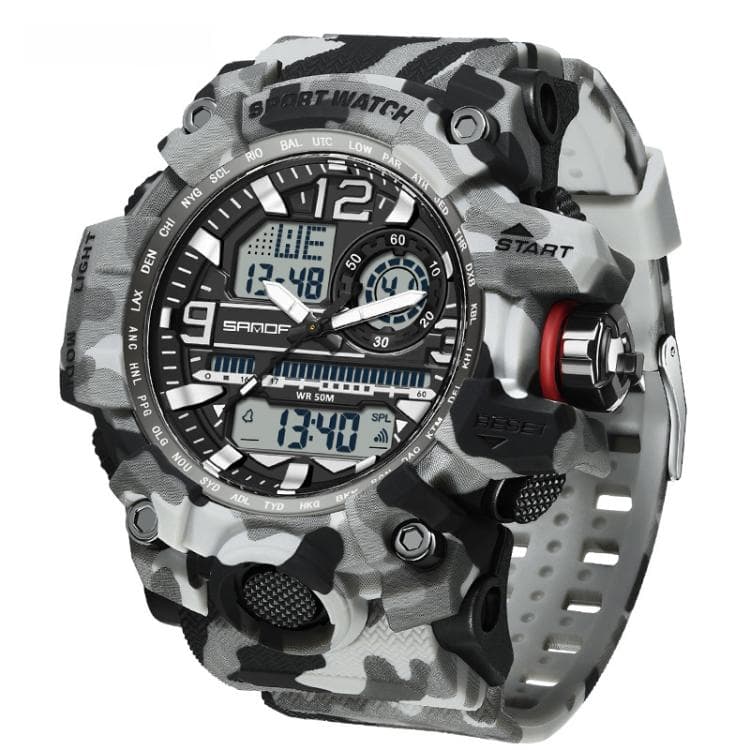 SANDA 3359 Outdoor Sports Watch Waterproof Camouflage Electronic Watch, Color: Gray White - Immagine 1