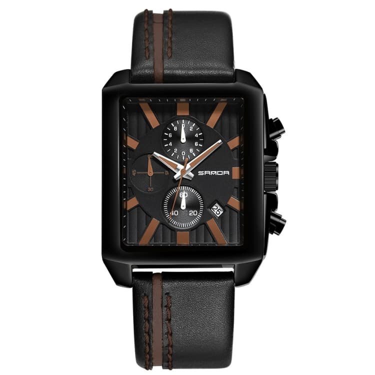 SANDA 5003 Three Eye Watch Six Pin Multi Purpose Sport Men Watch Leather Watch Student Waterproof Quartz Watch(Brown) - Immagine 1