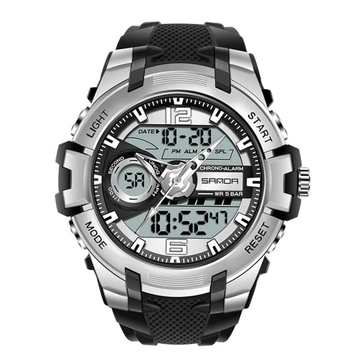 SANDA 6015 Men Multifunctional Waterproof Luminous Sports Watch(Black Silver) - Immagine 1