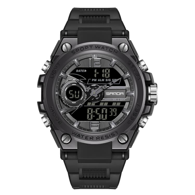 SANDA 6092 Luminous Dual Time Display Waterproof Sports Watch(Black) - Immagine 1