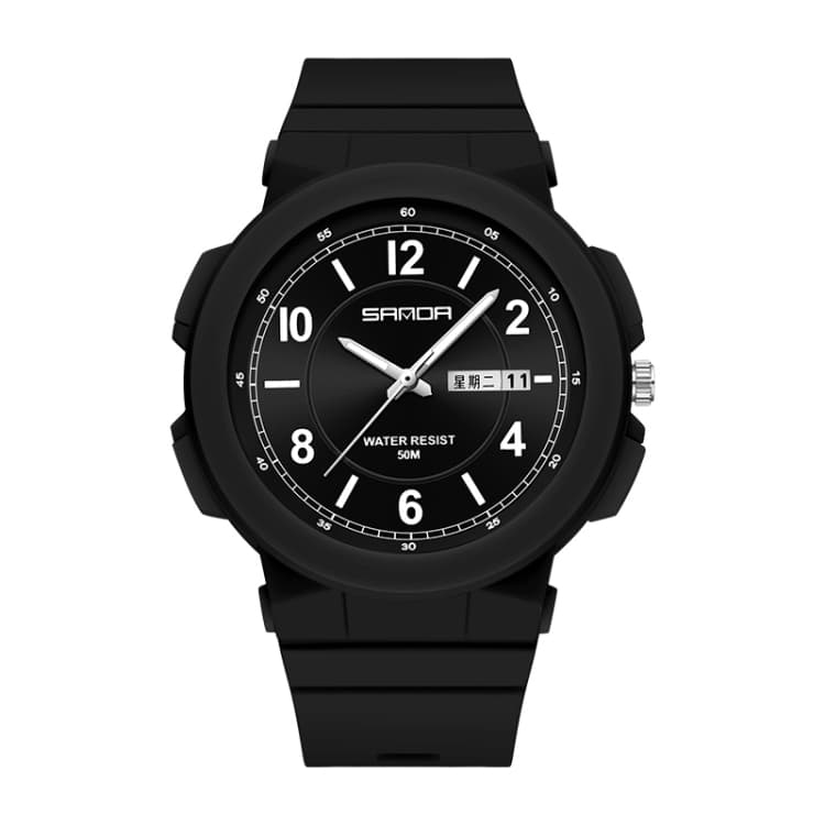 SANDA 6097 TPU Strap Dual Calendar Waterproof Electronic Watch(Black) - Immagine 1