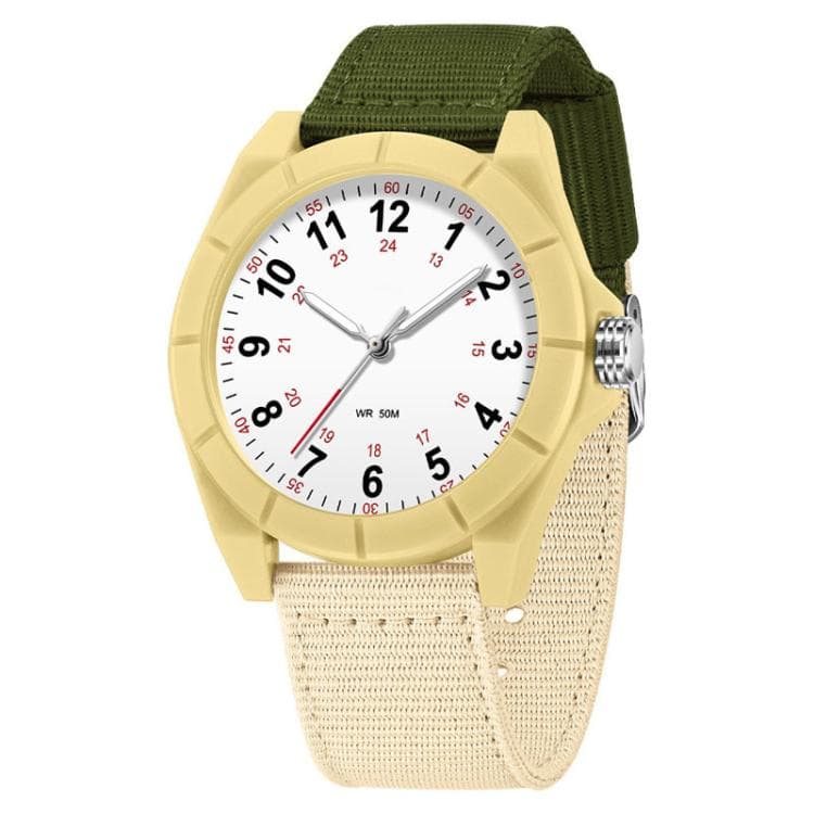 SANDA 6232 Simple 5ATM Waterproof Luminous Watch with Nylon Strap(Green-Beige / Khaki) - Immagine 1