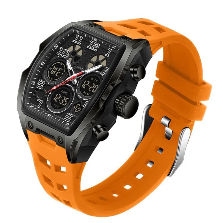 SANDA 6266 Tonneau Curved Mirror Electronic Watch Alarm Clock Chronograph Waterproof Sports Watch, Color: Black Orange - Immagine 1