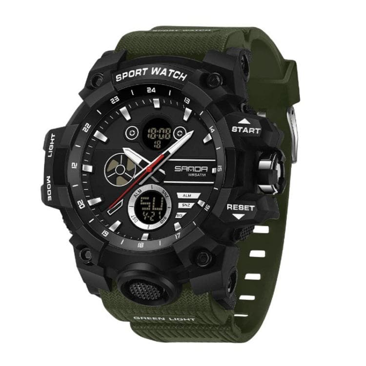 SANDA 9094 Multifunctional Sports 5ATM Waterproof Luminous Electronic Watch(Black Green) - Immagine 1