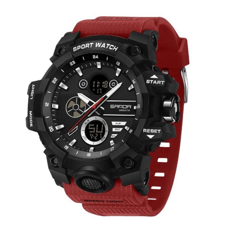 SANDA 9094 Multifunctional Sports 5ATM Waterproof Luminous Electronic Watch(Black Red) - Immagine 1