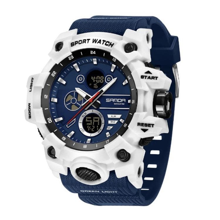 SANDA 9094 Multifunctional Sports 5ATM Waterproof Luminous Electronic Watch(White Blue) - Immagine 1