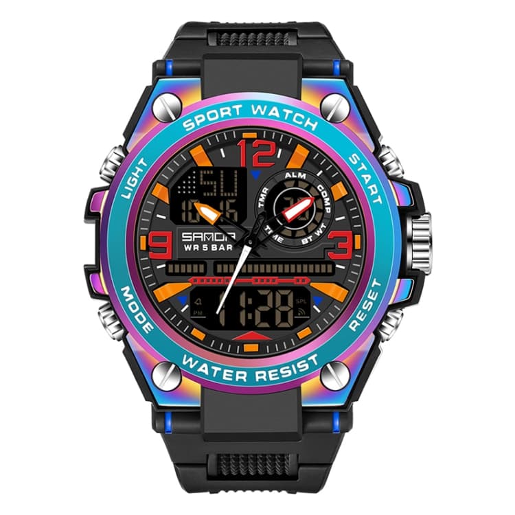 SANDA Dual Digital Display Luminous Stopwatch Chronograph Alarm Clock Men Quartz Sports Watch(6024 Symphony Blue) - Immagine 1