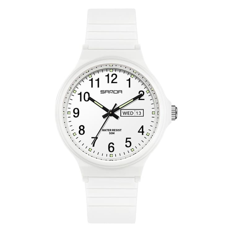 SANDA Orologio al quarzo elettronico medio con doppio calendario per attività all'aperto, tempo libero, uomo, donna, studente (6060 Bianco) - Immagine 1