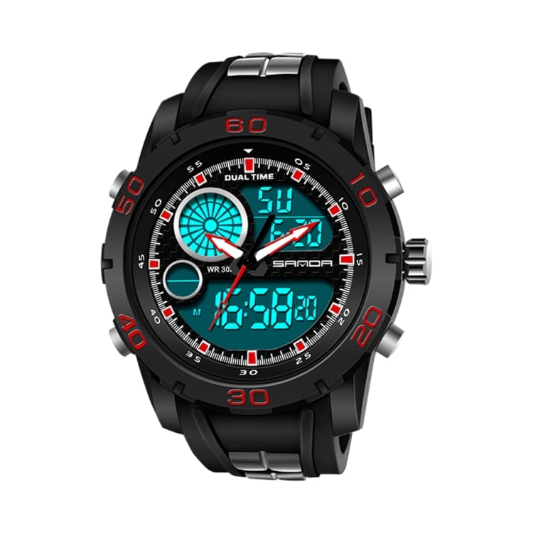 SANDA New Waterproof Luminous Plastic Multi Functional Watch Men Outdoor Sports LED Electronic Watch(Red) - Immagine 1