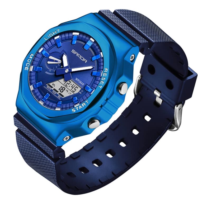 SANDA Octagonal Oak Hand Lamp Waterproof Sports Alarm Clock Men Watch(Sapphire) - Immagine 1