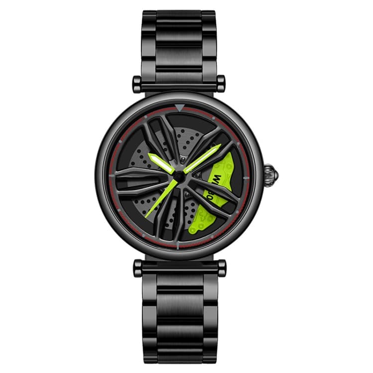 SANDA P1074 Coppia Elegante Orologio al Quarzo con Cinturino in Acciaio Serie Ruota Quadrante Orologio Donna (Nero Verde) - Immagine 1