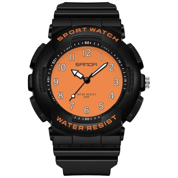 SANDA Small Fresh Digital All-match Waterproof Luminous Student Watch(Black Orange) - Immagine 1