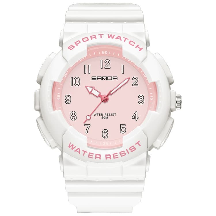 SANDA Small Fresh Digital All-match Waterproof Luminous Student Watch(White Pink) - Immagine 1