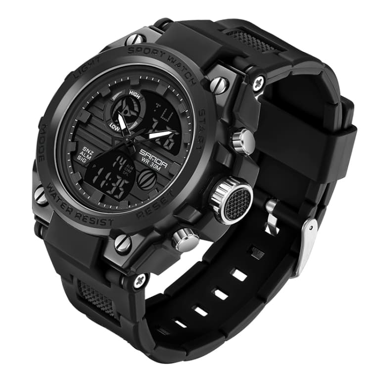 SANDA739 Watch Plate Chao Male Watch Male Student Fashion Trend Multi Functional Digital Waterproof Electronic Meter(Black) - Immagine 1