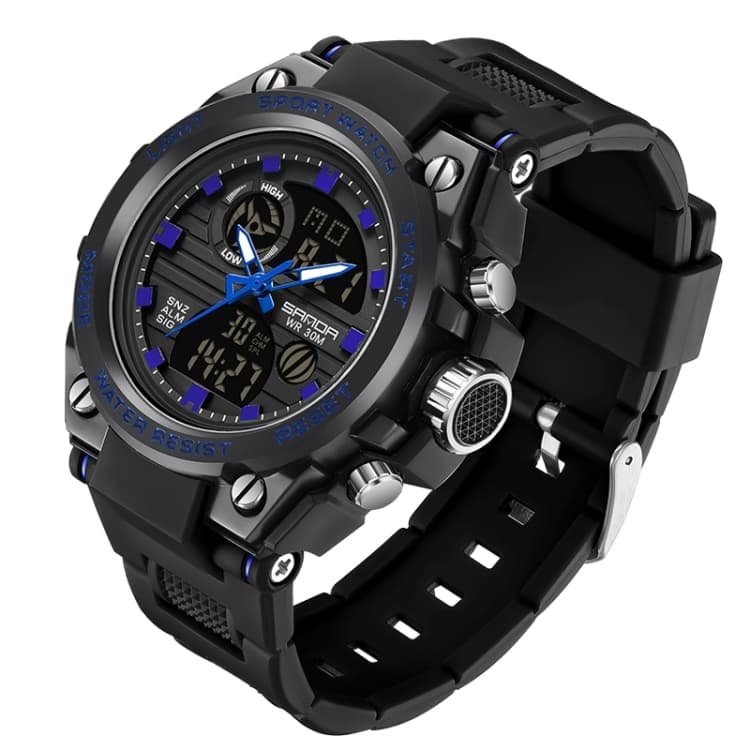 SANDA739 Watch Plate Chao Male Watch Male Student Fashion Trend Multi Functional Digital Waterproof Electronic Meter(Blue) - Immagine 1
