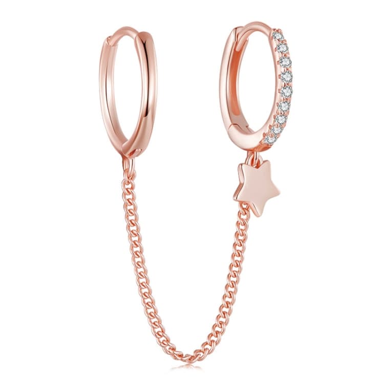 SCE914-C Orecchini a stella forati doppi in argento sterling S925 con zirconi (Oro rosa) - Immagine 1