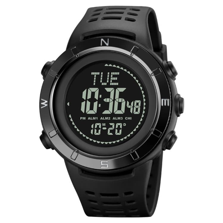 Shimei 2096 Orologio da polso digitale multifunzionale per uomo, impermeabile 50 m, con bussola e luminescenza (nero) - Immagine 1