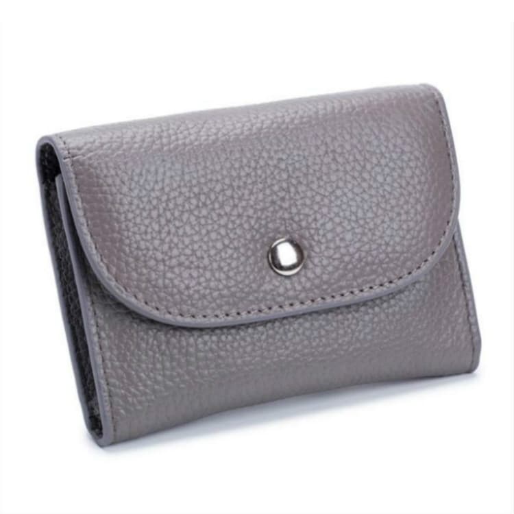 Short Mini Slim Top-grain Leather Wallet Card Bag Zip Coin Pocket(Gray) - Immagine 1